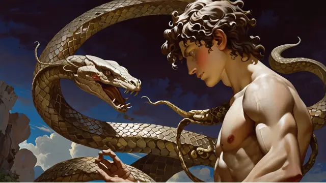 Imagem de Com apenas um ano de idade, Apolo venceu a serpente Píton